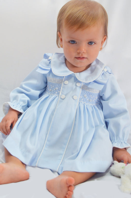 Baby Blue Girls Hand Smocked Dress Set