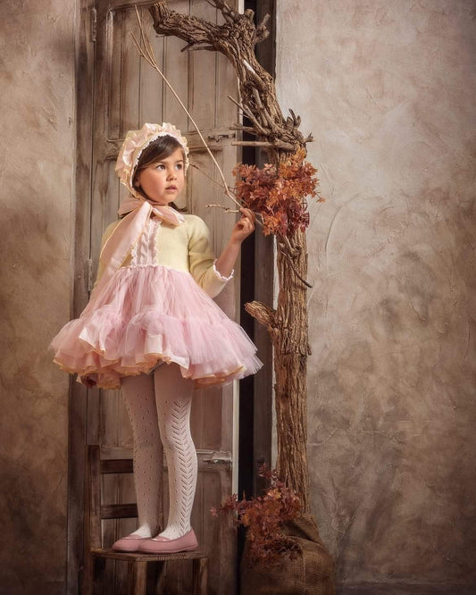 Ela Confeccion Ballerina Girls Pink Tulle Dress, Knickers & bonnet - in stock