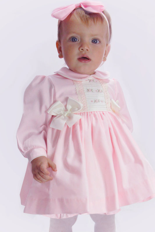 Girls Pale Pink Hand Embroidered Dress Set