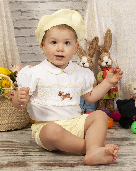 Yellow Boys Handsmocked Easter Bunny Short Set / Blazer & Hat