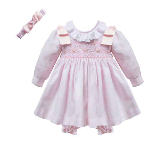 Pink And White Hand Smocked Dress Set