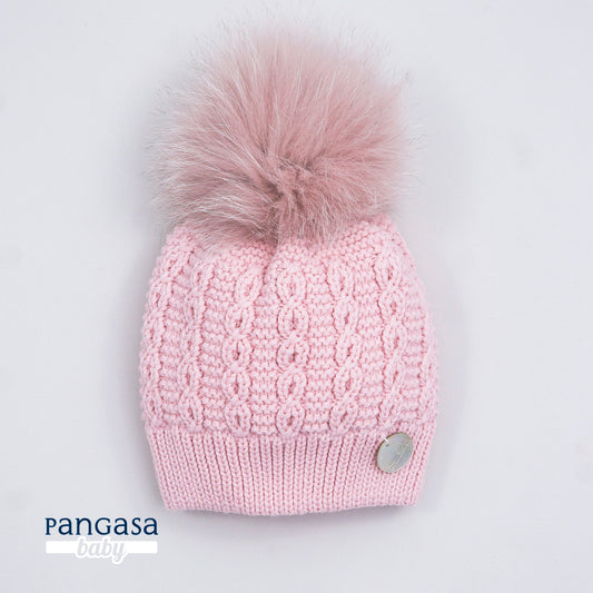 Pangasa Cable Knit Faux Fur Pom Hat - 12 Colours