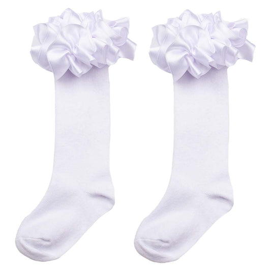 Caramelo girls frill top knee high socks - white or pink