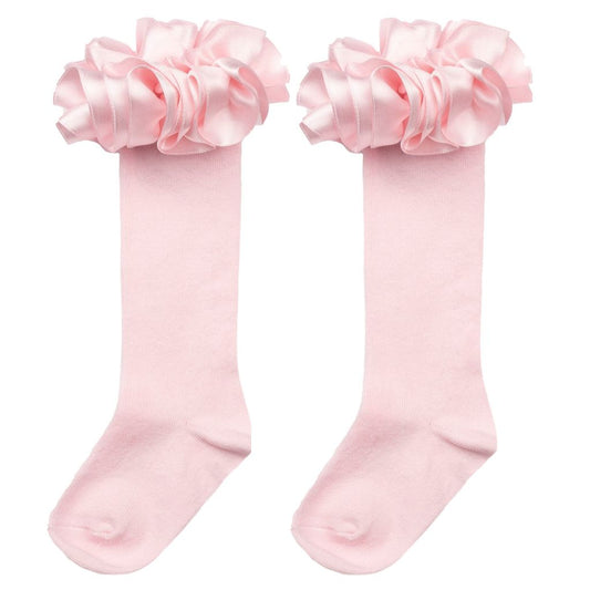 Caramelo girls pink frill top knee high socks