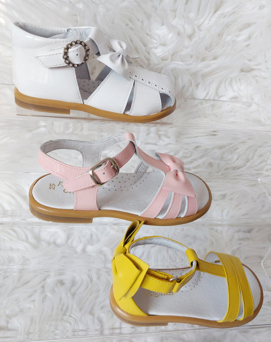 Girls Real Leather Pink Bow Sandals