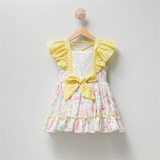 Summer multicoliured yellow bow dress