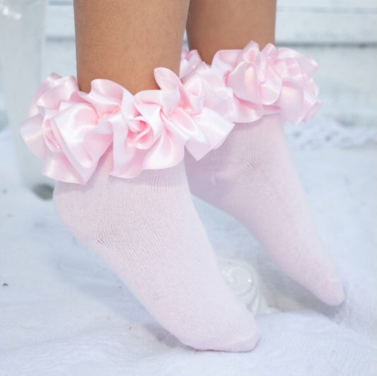 Caramelo girls pink frill top ankle socks