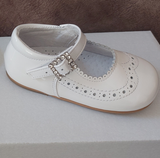 Girls Patent White Diamonte Buckle Mary Jane Shoes
