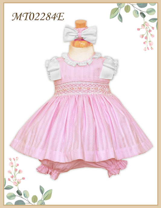 Pink Handsmocked Sleeveless Weave Dress Set