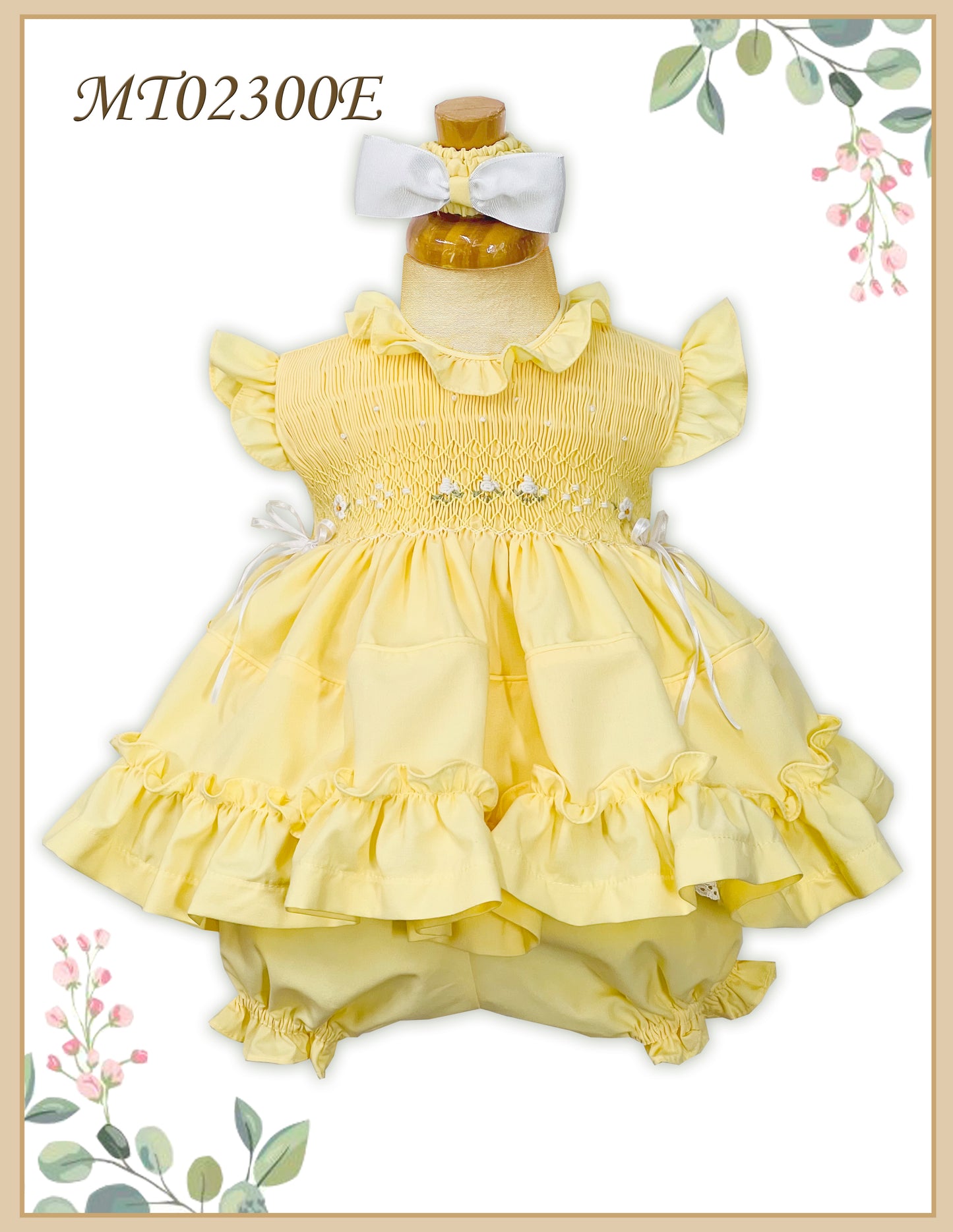 Pretty Originals SS23 Yellow Handsmocked Dress Set