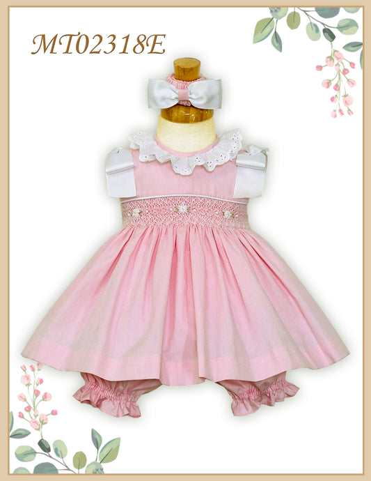Pretty Originals SS Pink Pique Handsmocked Dress Set