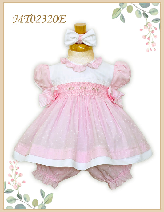 Pretty Originals SS23 Pink Plumetti Flower Smocked Dress - 9m