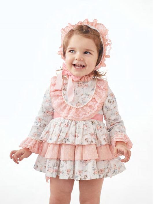 Ricittos Girls Handmade Bunny Baby Style Dress, Knickers And Bonnet - 6m / 9m /12m