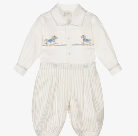 Boys Hand Smocked Rocking Horse Buster Suit