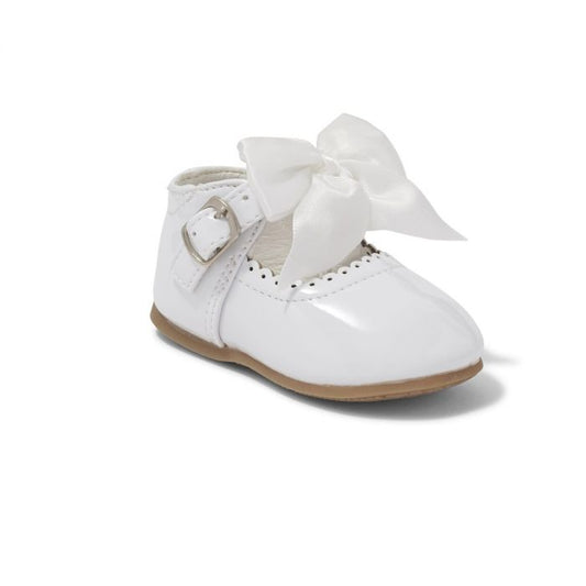 Patent Shoes With Bow - White