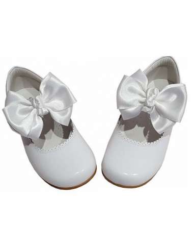 Bambi Spanish Leather Butterfly Bow Mary Janes Hard Sole White