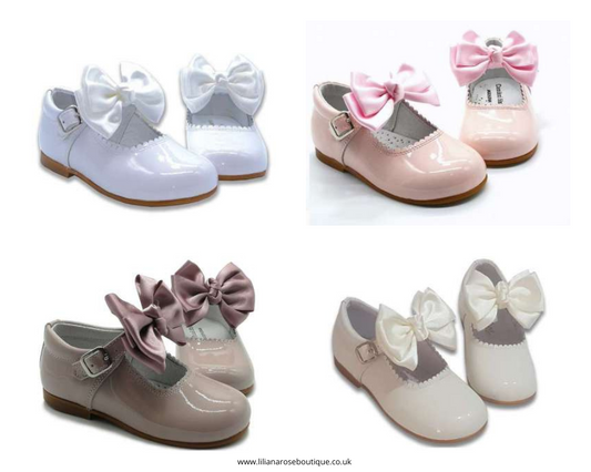 Mary Jane Patent Leather Butterfly Bow Hard Sole Shoes - 4 Colours